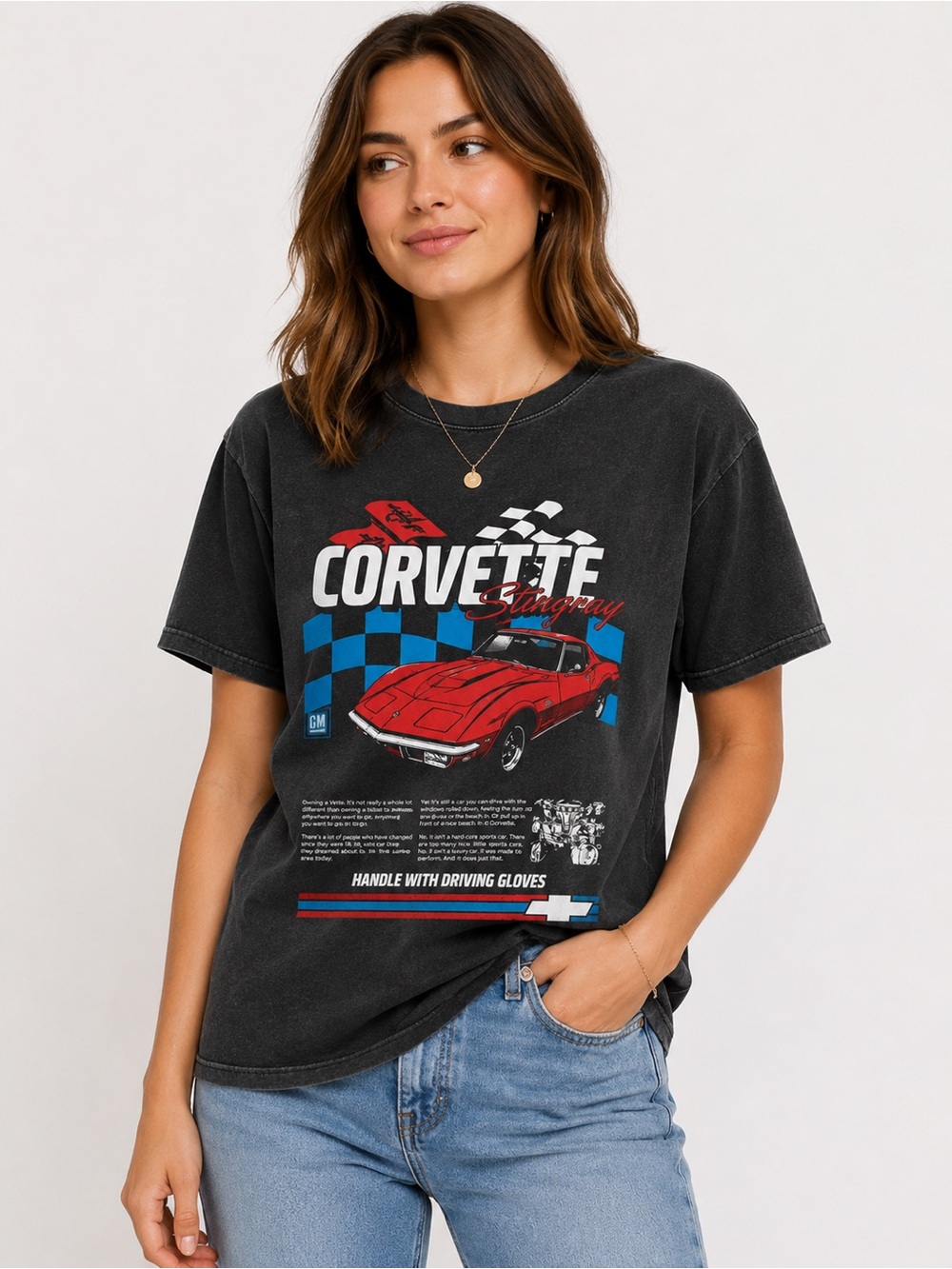 GM‎ Corvette Stingray Graphic Tee Large Black Vintage Racing Shirt